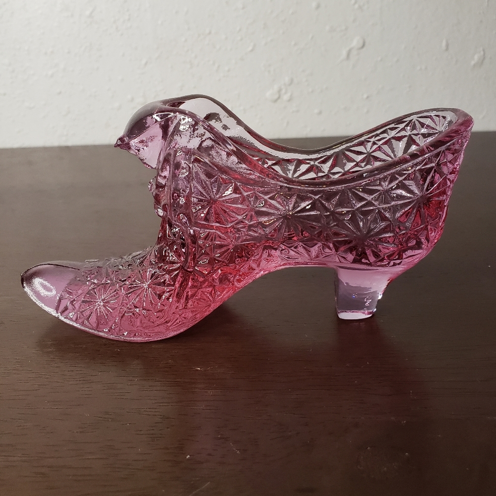 Pink Fenton Glass Victorian  Shoe